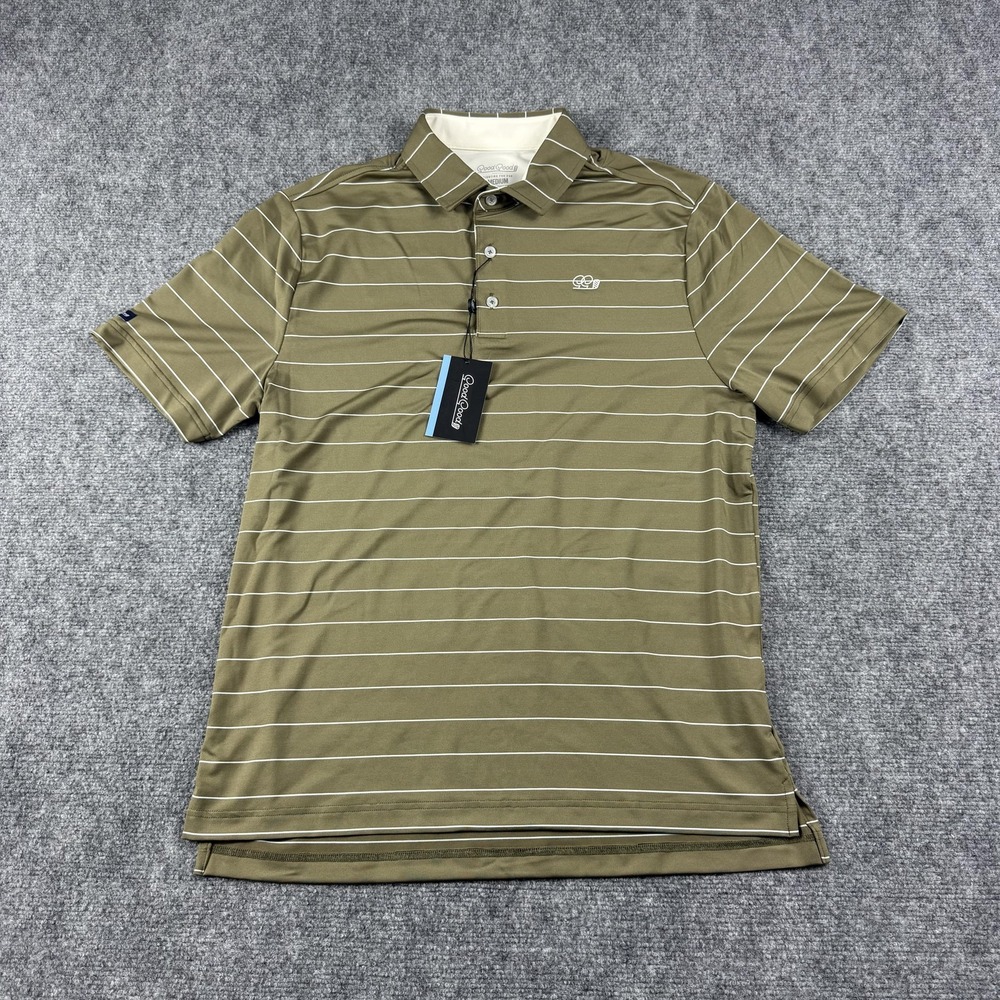Good Good Stance Stripe Polo Shirt Mens Medium‎ Green Golf Performance Stretch
